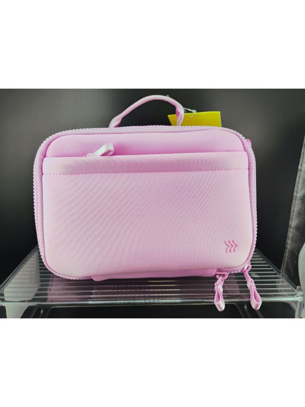 Pink Insulated Lunch Bag With Adjustable Strap & Zippered Compartments